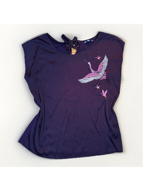 Reitmans Purple Sleeveless Blouse - Crane Embroidery - XL